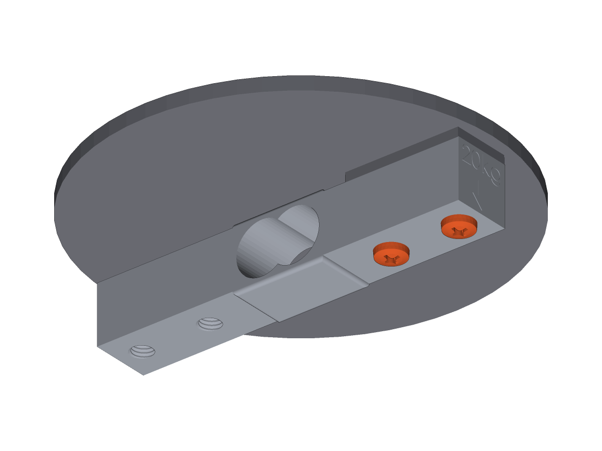 Load cell bolted to the underside of the top plate