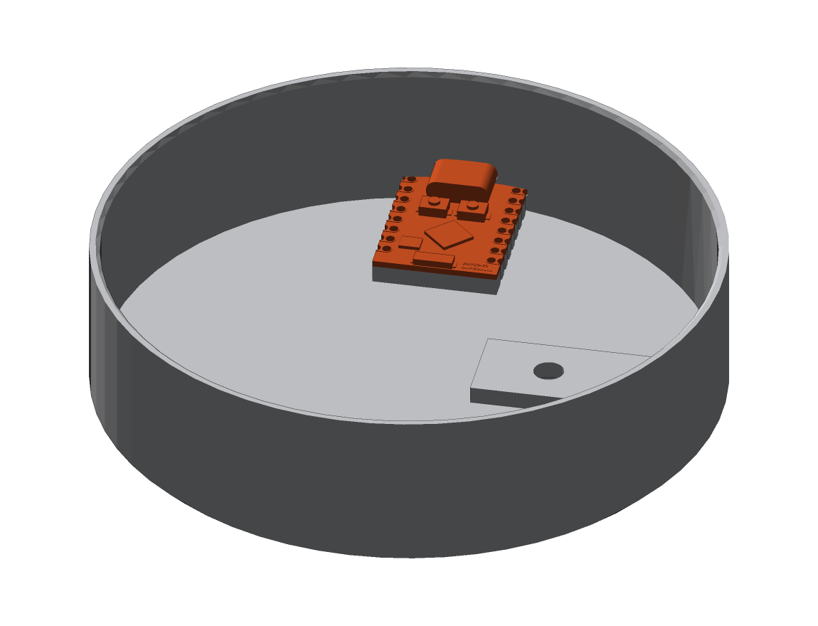 ESP32-C3 SuperMini seated in its pocket with the USB-C port at the wall slot