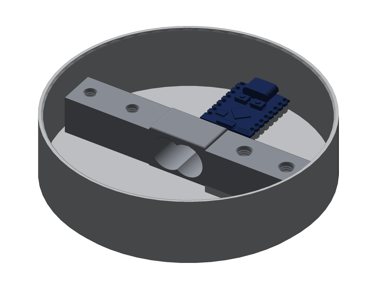 Load cell and ESP installed in the case with the top plate removed