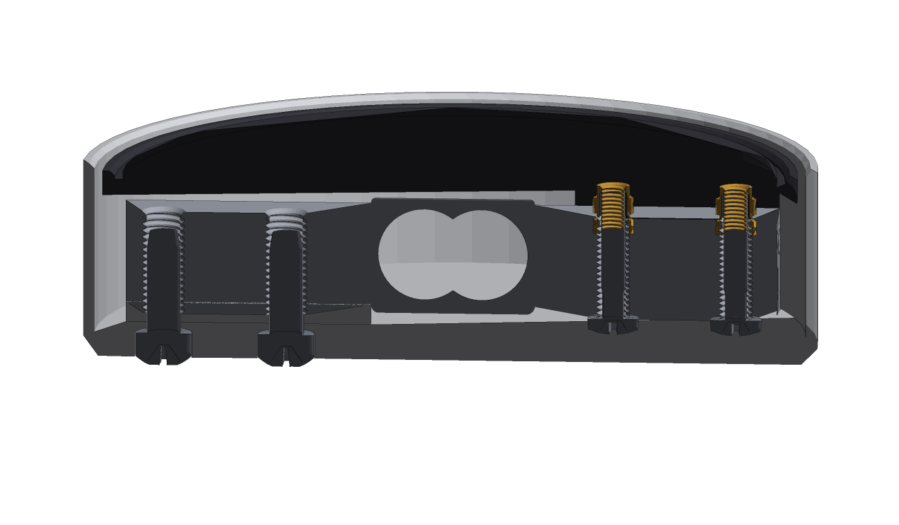 Cutaway showing the load cell spanning the case with the plate bolted to its free end