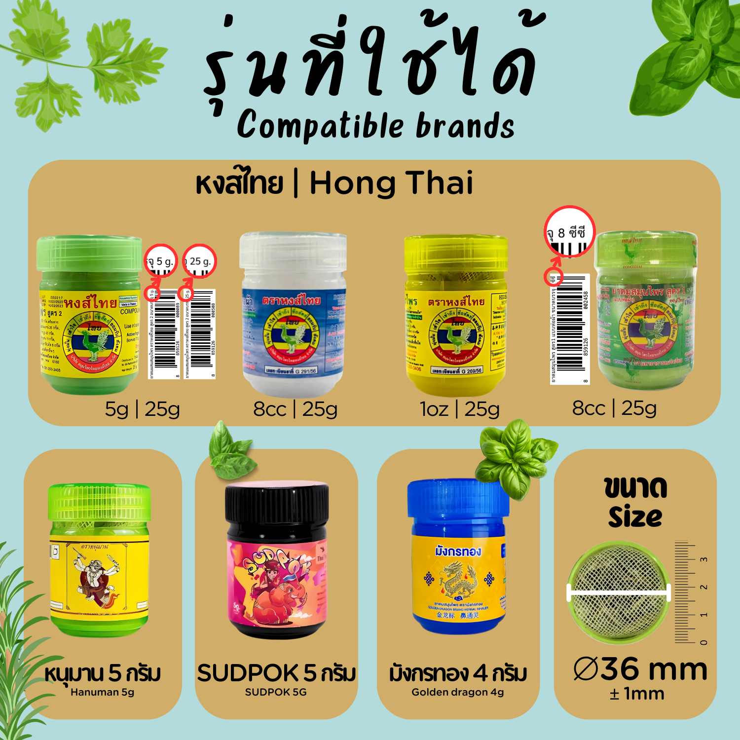 Chart of compatible yadom brands and jar sizes